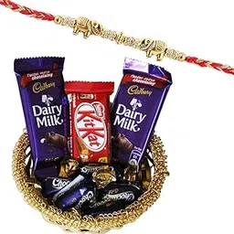 SFU E Com Premium Elephant Design Rakhi with Chocolates | Rakhi Chocolate Gift for Brother | Premium Rakhi Chocolate Basket Hamper | Roli, Chawal, Chandan, Misri | 433-picture-25