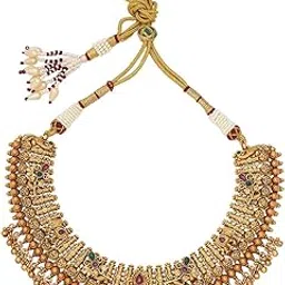 kushal's Fashion Jewellery Ruby-Green Gold Polished Antique Necklace With Adjustable Thread | Best For Gifting & Special Occasion | Necklace For Women - 436466-picture-27