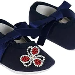 rsmart Infant New Baby Toddlers Boys and Girls Cotton Navy Blue Sandal Ribbon Booties With Embroidery Flower Patch [RSM_76]-picture-17