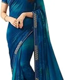 Women's Georgette/Silk Floral Printed Fancy Stylish Saree For Women With Laxmipati Stone Border With Blouse(A18_Multicolored)-image-2