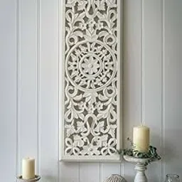 VAS Collection Home Floral MDF Wall Decoration Panel, Wall Decoration Hanging, Wood Carving Wall Decoration Panel for Living Room, Bedroom, Hallway, Office (12" Inch X 27" Inch, White Antique)-picture-11