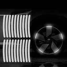 BKN 20pcs Car & Bike Wheel Radium Sticker | Car tyre Rim Safety Warning Sticker Car Wheels General Reflective Warning Stickers Tire Decoration | Automotive Accessories (White)-picture-16