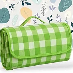 Suneerplay Foldable 6.5x5 Feet King Size Picnic Waterproof | Chatai/Beach Mat Perfect for Picnics, Park, Camping, Garden, Yoga | Sleeping Mat for Floor | Check - Green-picture-31