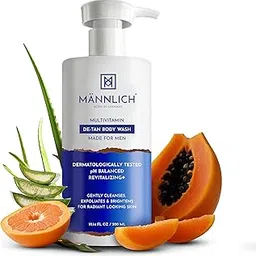 mannlich De-Tan & Detox Body Wash (300 ml) | 2% Kojic Acid Body Wash for Pigmentation, Tan Removal, Deep Cleansing & Brightening with Multivitamin - Helps Improve Skin Appearance, Hydrates & Nourishes, Suitable for All Skin Types - Paraben & SLS Free-picture-14