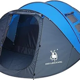HUI LINGYANG 6 Person Easy Pop Up Tent- Rainproof, Automatic Setup,Waterproof,Double Layer - Instant Family Tents for Camping,Hiking & Traveling,Blue-picture-10