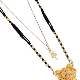 malkyn Women's Gold-Plated Long Mangalsutra with a Detailed Circular Floral Pendant, Dangling Fringe, and an Adjustable Gold-Tone Charm Necklace for a Layered Look-MD-134-picture-38