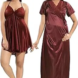 dailnight Women's Casual Relaxed Cotton Knee Length Regular Fit Nighty Women Satin Short Nighty with Lace & Robe Maxi Nightgown-picture-31