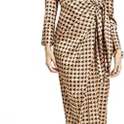 fablestreet Satin Houndstooth Print Wrap Dress - Brown and Gold-picture-18