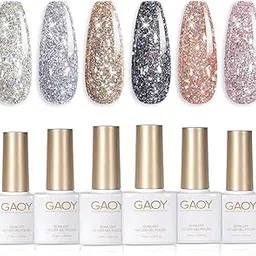 GAOY Chrome Platinum Glitter Gel Nail Polish Set of 6 Colors Including Sparkly Shiny Black Silver Pink Gel Polish Kit UV LED Soak Off Nail Polish Home DIY Manicure Nail Salon Varnish-image-47