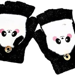 katty mao my first best friend Cute Winter Fingerless Gloves, Pink Knit Half Gloves with Kawaii Animal Face Design, Warm Winter Accessories.-picture-15