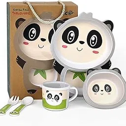 ARNIYAVALA 5 Piece Bamboo Printed Dinnerware For Kids, Toddler, Plate And Bowl Set, Eco Friendly And Dishwasher Safe, Great Gift For Birthday, Baby Shower (507)-picture-39