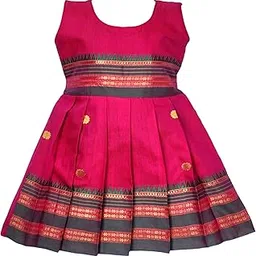 Amba Collection Boutique Girl's Traditional Ethnic Wear NarayanPeth Butti Design Sleeveless Frock-image-20