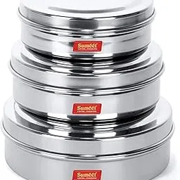 Sumeet Stainless Steel Storage Container- 300ML,480ML,600ML, 3 Pieces, Silver-picture-35