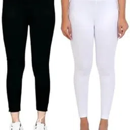Women's High-Waist Ankle Length Jeggings, Combo of Black and White | Slim Fit, Comfortable, Stretchable | Everyday Wear | Stretch Fit Pants-picture-44