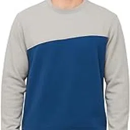 Men's Colorblock Cotton Sweatshirt | Stylish Grey & Blue Casual Pullover for Winter | Regular Fit Round Neck Sweatshirt for Men-picture-18