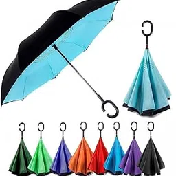 jellex Reverse Inverted Windproof Upside Down Umbrellas with C-Shaped Handle for Women and Men - Double Layer Inside Out Folding Umbrella [Multi Color]-picture-51