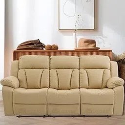 LEZINO Manual Recliner Chair in Cream Faux Leather (3 Seater)-picture-31