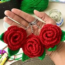 Handmade crochet rose keyring, Crochet Rose Keychain, Handmade Floral Accessory, Crochet Flower Rose Keychain, Handmade Keyring Charm-picture-14