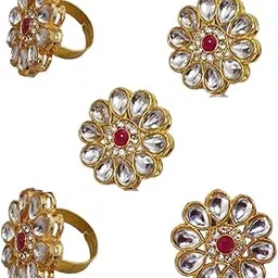 Sweksha Creations Gold Tone Kundan Flower Wedding Collection Adjustable Finger Ring For Women-picture-30