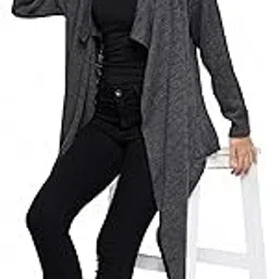 club york Women's Charcoal Grey Waterfall Cardigan | Long Sleeve Open Front Knit Shrug | Lightweight Winter Layering Sweater for Casual & Office Wear-picture-34