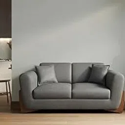 Modern 2-Seater Sofa with Wooden Base, Grey Upholstered, 140 x 83 x 82 cm-image-15