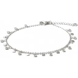 zarkan 925 Hallmark Silver Tiny Square Figure Zircon Stone Pair Anklet-picture-26