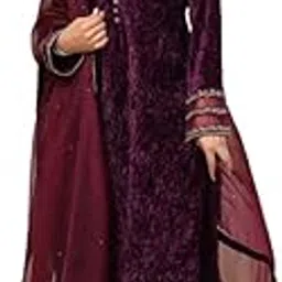 soch Womens Wine Velvet Embroidered Suit Set With Beads And Stones image 1