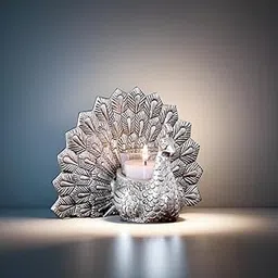 Jaipur Ace Silver Peacock Tealight Candle Holder for Diwali Decoration | Decorative Metal Tea Light Stand for Home, Festive Decor, Weddings, Gifting – Elegant Traditional Peacock Design-picture-15