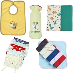 Fash-N-Vibe Light Blue Newborn Baby Starter Kit with Bib Bottle Cover Wrapping Sheets Nappies Napkin Set 0 to 3 Months Ideal for Travel Gifting Festive or Home Use_7-picture-19