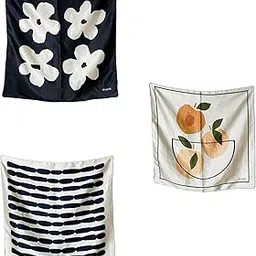 nk textiles Women's Floral Geometric Drawing Printed Square New York Style Satin Head Scarf - Neck Scarf (22"x22") (3-Piece Set)-picture-29