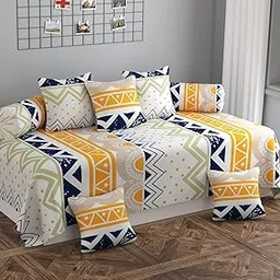 Decozom Stylish Threads Heavy Cotton 8 Pieces Diwan Set ||1 Single Bedsheet, 2 Bolster Covers, 5 Cushion Covers || :- Mandala-picture-14