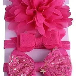 SYGA 3 Pcs Baby Headband, Flower & Bow Stretchable, Nylon HairBand for Newborn Infant Toddlers Kids 0-3 Year (Rose Red, Free Size)-image-88