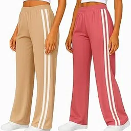 Women's High Waist Wide Leg Track Pants, Side Stripe Athletic Trousers, Khaki and Black, Comfortable Stretchable Casual Bottoms-picture-46