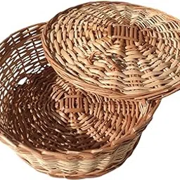 MBA TOKRI VALA 10"inch Round Chapati Cane Basket With Lid |Multipurpose Fruit,Gift,Flower,Hamper,Vegitables Storage Basket-picture-30