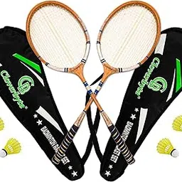 CLOVERBYTE Wooden 2 Piece Racquet with 4 Plastic Shuttle Cock with 2 Badminton Cover Badminton Kit-picture-22