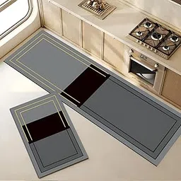 Kitchen Floor Mat Set of 2 Pcs | Water Absorbent Anti Slip Runner Carpets | Washable Lightweight Cushioned Rugs for Cooking Standing Comfort Entryway Hallway & Daily Home Use-picture-15