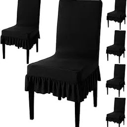 HOKIPO Fully Covered Chair Cover Set of 6 with Frill, Black (NEW-AR-4793-D2*6)-picture-25