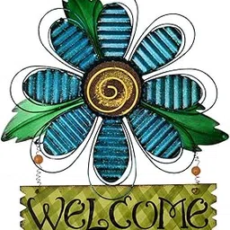 Attraction Design Welcome Sign for Front Door Decor Hanging Sign, Metal Flower Welcome Door Sign Wall Art Decor Hanging for Indoor Outdoor Patio Garden Yard Sign Porch Decoration 15.75X12.75In (C)-picture-54