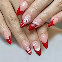 Nakhi 24 Reusable Artificial Fake Nail Set| Red tip With White Bow Design Glossy Nails| Lightweight & Long Lasting| Quick Fix For Festivals & Special Occasions-picture-52