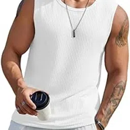 Men's Fashion Basic Solid Wide Shoulder Sleeveless Workout Gym Training Tank Vest B L2714N-image-79