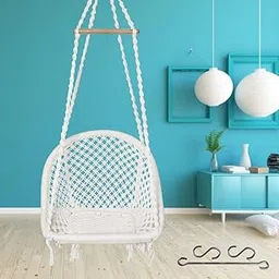 Patiofy Premium Cotton D Shape Hammock Hanging Swing Chair | Jhula for Adults & Kids | Swing for Balcony,Indoor,Outdoor,Home,Patio, Garden | Capacity Upto 120 Kgs | Includes Free Hanging Kit(White)-image-39