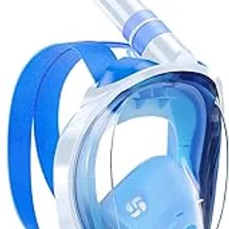 Delavala Full Face Snorkeling Mask Diving Gear - Latest Dry Top System,180 Degree Panoramic View Snorkeling Mask with Camera Mount,Safe Breathing,Anti-Leak Anti-Fog-Swim Fins (Blue - Small/Medium)-picture-64