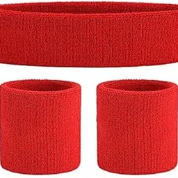 STEFFER Headband Wristband for Sports Gym Workout,Yoga (1Headband -2 Wristbands) Unisex Fitness Band (Red)-picture-35