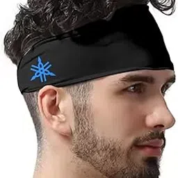 Unisex Printed Headband Men Women Gym Workout Lightweight Cycling Yoga Sports Sweatband (Black, Blue)-image-27