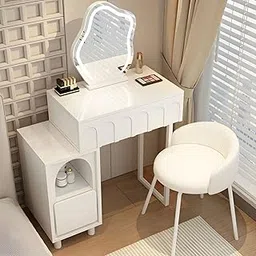 Vandana Interiors White Modern Makeup Vanity with Wood Top & 2 Drawers & Soft Close Drawer Glides-picture-26