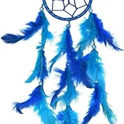 3 Inch Mini/Small Dream Catcher Wall Hanging Decorative Shoepiece Handmade for Bedroom, Balcony, Garden, for Positivity and Good Vibes and Decoration,Natural Feathers (Blue)-image-43