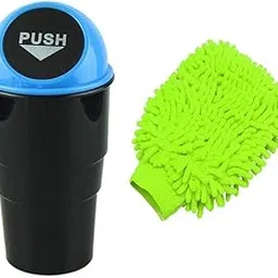 Snowpearl Combo of Mini Compact Trash Bin & Multipurpose Double Sided Microfiber Mitt Gloves for Home, Car Cleaning | Color as Available-picture-60
