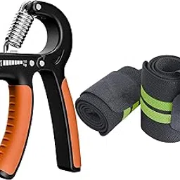 Adjustable Spring SPORTS, FITNESS,,HAND GRIPS, HAND GRIPPER Exerciser | Finger Exerciser| Hand Grip Strengthener Fitness Sports Combo Of Adjustable Hand Grip & Wrist Band For Men And Women Gym Fitness Kit / Fitness Grip / Wrist Support. (PACK OF 1, ORANGE Hand Grip & Wrist Band GREEN)-image-5