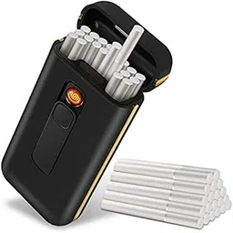 BEBO CREATIONS Slim Cigarette Case with Lighter, Rechargeable Electric Cigarette Lighter,Cigarette Box Case for 18 Slim Cigarette, Smoking Accessories for Men & Women,Black (Cigarettes Not Included)-picture-10