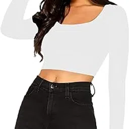 Women's Comfy Cotton Full Sleeves Tops Scoop Neck Crop Top Women-picture-16